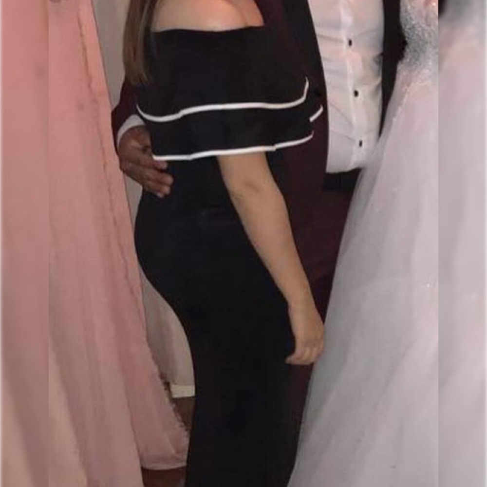 Off the shoulder Black and white long dress
